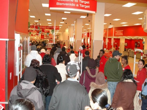 A crowd shuffles into Target at the DCUSA mall in Columbia Heights. Photo by Gridprop on Wikimedia.